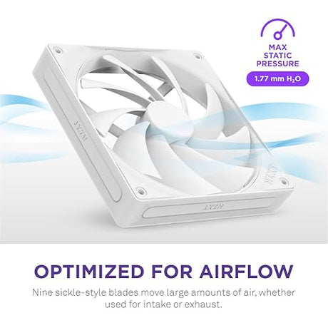 NZXT F140Q, 120mm Quiet Airflow PC Case Fan, Intake or Exhaust, Chamfered Frame for Concentrated Air, Fluid Dynamic Bearings, Low Noise, PWM Control, White