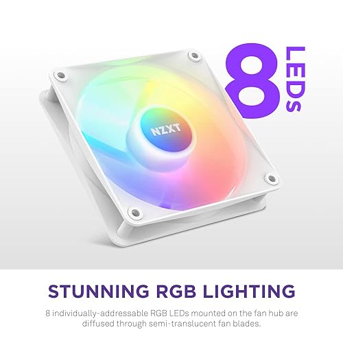NZXT F120 RGB Core - 120mm Hub-Mounted RGB Fan - 8 Individually-Addressable LEDs - Semi-Translucent Blades - High Static Pressure & Airflow - Quiet Operation PWM Control - CAM Software - White