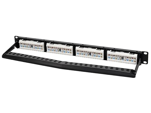 Monoprice 24-Port Cat6 Unshielded UL Listed Patch Panel, 1U, 110/Dual IDC, with Wire Support Bar, Metal Front, PoE+ (TAA), T568A/B, 22-24 AWG, Gold Plated Contacts, Black