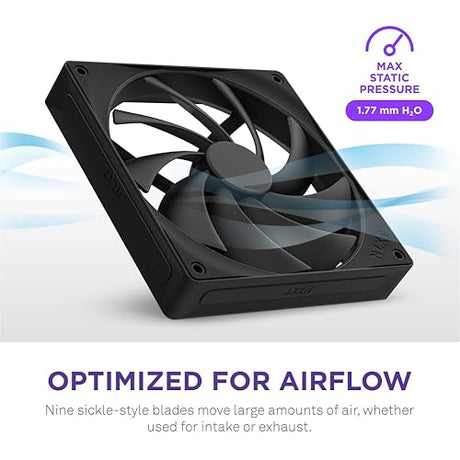 NZXT F140Q, 120mm Quiet Airflow PC Case Fan, Intake or Exhaust, Chamfered Frame for Concentrated Air, Fluid Dynamic Bearings, Low Noise, PWM Control, Black