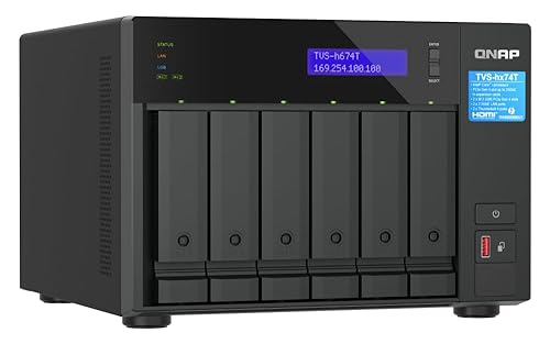 QNAP TVS-h674T-i5-32G-US 6 Bay High-Speed Desktop NAS with Intel 12th Gen Core i5 6-core CPU, 32GB DDR4 Memory, Thunderbolt 4 and 2.5GbE connectivity (Diskless)