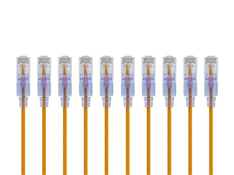 Monoprice Cat6A Ethernet Patch Cable - Snagless RJ45, 550Mhz, 10G, UTP, Pure Bare Copper Wire, 30AWG, 10-Pack, 0.5 Feet, Yellow - SlimRun Series