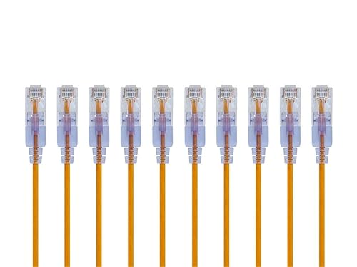 Monoprice Cat6A Ethernet Patch Cable - Snagless RJ45, 550Mhz, 10G, UTP, Pure Bare Copper Wire, 30AWG, 10-Pack, 0.5 Feet, Yellow - SlimRun Series