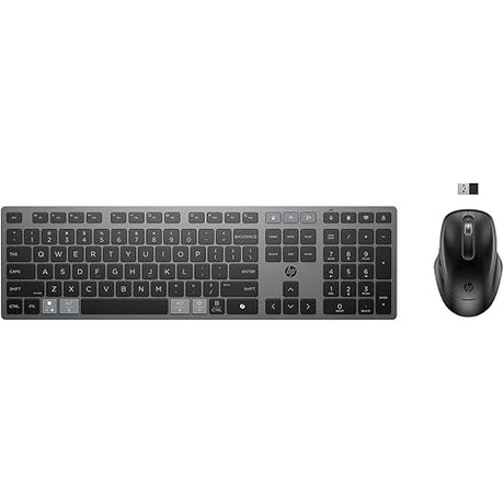 HP 725 Keyboard & Mouse - USB Type A Scissors Wireless Bluetooth/RF 2.40 GHz Keyboard - Nightfall Black - USB Type A Wireless Bluetooth/RF Mouse - Multi Surface - 4000 dpi - 5 Button - Scroll Whee