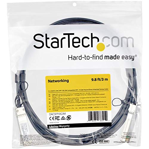 StarTech.com Dell EMC DAC-SFP-10G-3M Compatible 3m 10G SFP+ to SFP+ Direct Attach Cable Twinax - 10GbE SFP+ Copper DAC 10 Gbps Low Power Passive Mini GBIC/Transceiver Module DAC (DACSFP10G3M)