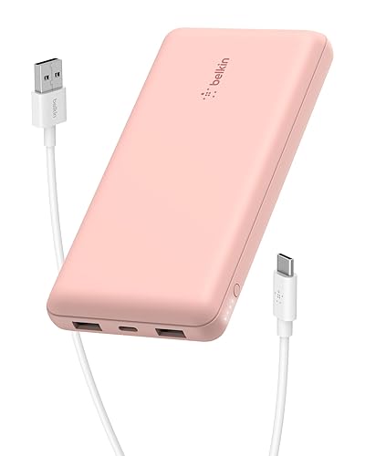 Belkin USB C Portable Charger 20000 mAh, 20K Power Bank with USB Type C Input Output Port and 2 USB A Ports with Included USB C to A Cable for iPhone, Galaxy, and More Rose Gold