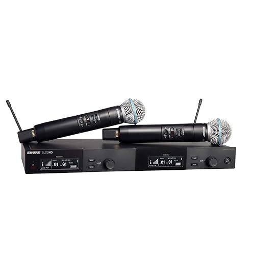 Shure SLXD24D/SM58 Dual Channel Digital Wireless Microphone System - Includes Two SLXD2 Handheld Transmitters with SM58 Vocal Mic Capsules, SLXD4D Rack Mount Receiver | H55 Band (SLXD24D/SM58-H55)