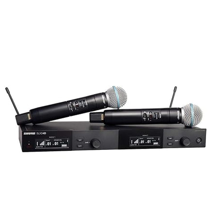 Shure SLXD24D/SM58 Dual Channel Digital Wireless Microphone System - Includes Two SLXD2 Handheld Transmitters with SM58 Vocal Mic Capsules, SLXD4D Rack Mount Receiver | H55 Band (SLXD24D/SM58-H55)