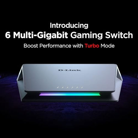 D-Link 6-Port 10GB & 2.5GB Unmanaged Gaming Switch with 1 x 10G, 5 x 2.5G - Multi-Gig, Network, Fanless, Plug & Play, Colored Indicator (DMS-106XT)