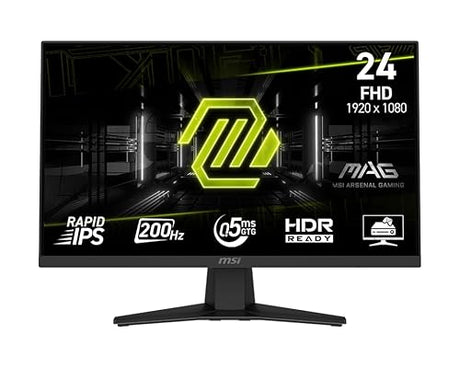 MSI MAG 244F, 24 Gaming Monitor, 1920 x1080 (FHD), Rapid IPS, 200Hz, 0.5ms, FreeSync Premium, HDR Ready, AI Vision, HDMI, Displayport, Tilt, Black