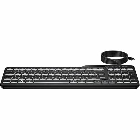 HP 405 Multi-Device Backlit Wired Keyboard (7N7C1UT) - Cable Connectivity - USB Type C, USB Type A Interface - LED - 20 Microphone Mute, Emoji, Language Switch Hot Key(s) - Windows 11, Windows 10, mac