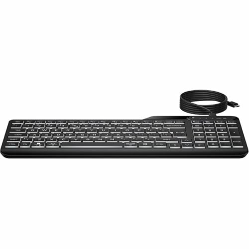 HP 405 Multi-Device Backlit Wired Keyboard (7N7C1UT) - Cable Connectivity - USB Type C, USB Type A Interface - LED - 20 Microphone Mute, Emoji, Language Switch Hot Key(s) - Windows 11, Windows 10, mac