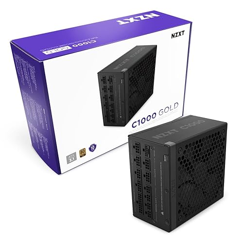 NZXT C1000 Gold ATX 3.1 - Fully Modular Low-Noise PC Gaming Power Supply - 1000 Watts - 80 Plus Gold - 12V-2x6 Connector - Zero Fan Mode - 100% Japanese Capacitors - Black C Series ATX 3.1 Black