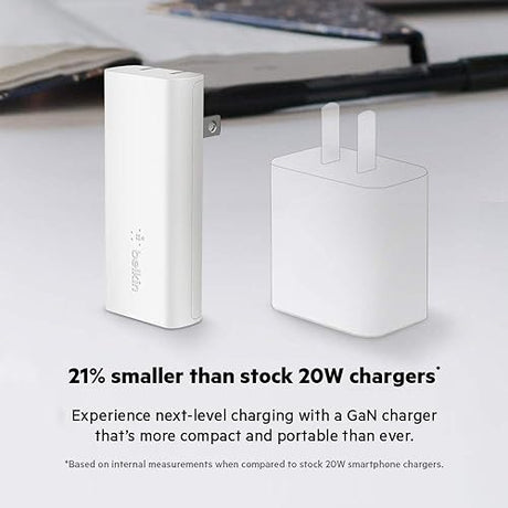 Belkin BoostCharge Pro USB-C GaN Wall Charger 20W PD w/ USB-C to USB-C Cable, USB-C PD for iPhone 15, 15 Plus, 15 Pro, 15 Pro Max, iPad Pro, Galaxy S23, Z Fold, Nintendo Switch, Google Pixel, & More Includes USB-C Cable Charger