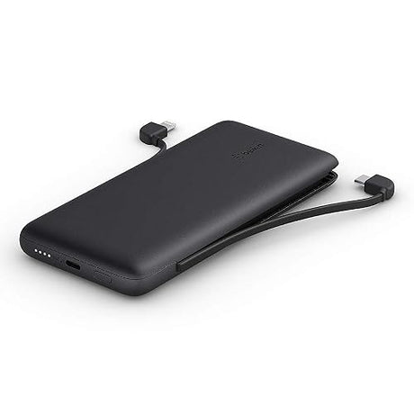 Belkin BoostCharge Plus 10k mAh Power Bank w/Integrated Lightning Cable & USB-C Cable - iPhone Charger - Battery Pack Portable Charger for iPhone 15 Pro Max, iPhone 15, iPhone 14, iPhone 13 - Black