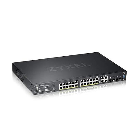 ZyXEL 24-Port Gigabit Ethernet Layer 2 Managed PoE+ Switch with 375 Watt Budget and 4 Gigabit Combo Ports and Hybrid Cloud Mode [GS2220-28HP] 24-Port | PoE+ | 4-Port GbE combo
