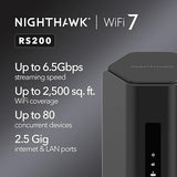 NETGEAR Nighthawk Dual-Band WiFi 7 Router (RS200) – Security Features, BE6500 Wireless Speed (up to 6.5Gbps) - Covers up to 2,500 sq. ft., 80 Devices – 2.5 Gig Internet Port