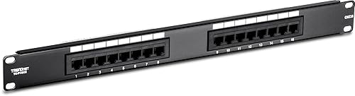 TRENDnet 16-Port Cat6 Unshielded Patch Panel, Rackmount, 1U 19, Cat3,Cat4,Cat5,Cat5e,Cat6 Compatible, 250Mhz Connection, Ideal For Copper Gigabit Ethernet Connections, Black, TC-P16C6