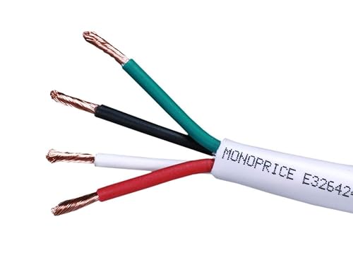 Monoprice 104041 Access Series 16 Gauge AWG CL2 Rated 4 Conductor Speaker Wire / Cable - 100ft Fire Safety In Wall Rated, Jacketed In White PVC Material 99.9% Oxygen-Free Pure Bare Copper