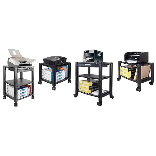 Kantek PS540 3-Shelf Desk Side Mobile Printer Stand with Organizing Drawer, 17 x 13.25 x 24.5-Inches (Black)