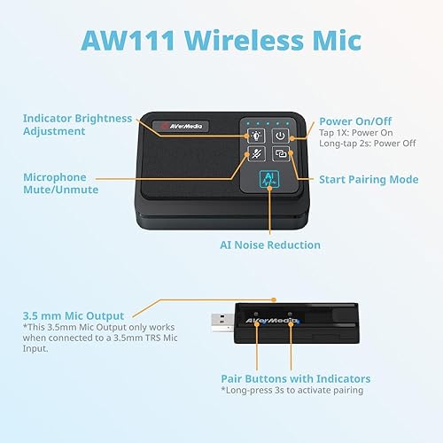 AVerMedia Conference Room Microphone, Microphone Wireless Expansion Kit, External Microphone for Laptop, Portable Mic with AI Noise Reduction &360° Voice Pickup - AW111
