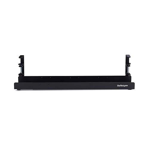 StarTech.com Under Desk Cable Management Tray, Length Adjustable, Clamp-On Installation, No Drilling Required, Black Black Adjustable Width