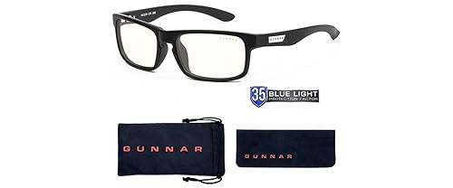 GUNNAR Optiks ENI-00109 Enigma Computer Glasses with Liquet Lenses Block Blue Light, Onyx Amber Lens Clear Lens