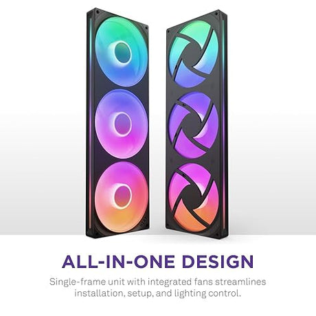NZXT F420 RGB Core - 420mm Single-Frame Fan Unit with 3 x 140mm RGB Fans - Speed & Lighting Control - High Static Pressure & Airflow - Fluid Dynamic Bearings - 8 aRGB LEDs Per Fan - Black 420mm Single Frame Black