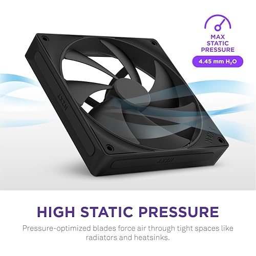 NZXT F120P, 120mm Static Pressure PC Case Fan, Ideal for Radiators & Heatsinks, High Static Pressure, Rear Chamfer Intake, Fluid Dynamic Bearings, Low Noise, PWM Control, Black