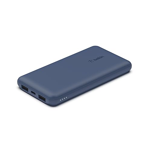 Belkin Portable Charger, USB-C Power Bank 10k w/ 1 USB-C Port and 2 USB-A Ports with USB-A to USB-C Cable for iPhone 16, 16 Plus, 16 Pro, 16 Pro Max, Samsung Galaxy S24, & More - Blue