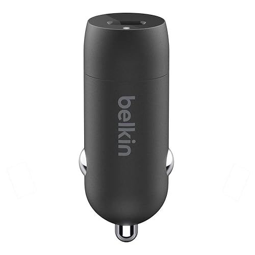 Belkin 20 Watt USB C Car Charger with Fast Charging for Apple iPhone 14, 13, iPad Pro, Samsung Galaxy S22 Ultra & More (Cable Not Included) - Black