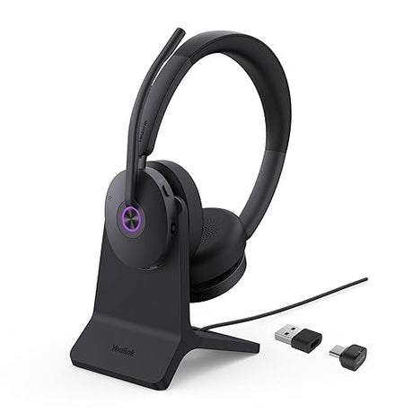 Yealink BH74 with Stand Active Noise Canceling Wireless Headset with Mic for Work, 6-mics Hybrid ANC Microsoft Teams Premium Open Of?ce Certified Headsets Bluetooth 5.3, up to 32h Talk, UC Compatible Black (Uc) BH74+Stand (USB-C to A)