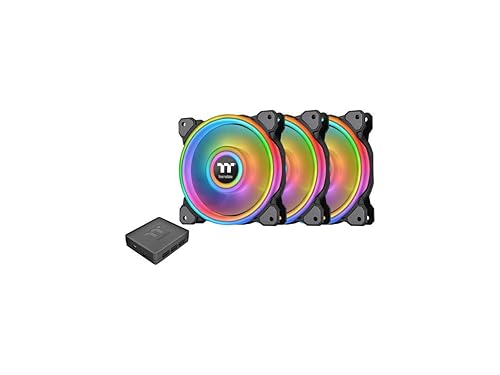 Thermaltake Riing Quad 120mm 16.8 Million RGB Color (Alexa, Razer Chroma) Software Enabled 4 Light Rings 54 Addressable LED 9 Blades Hydraulic Bearing Case/Radiator Fan CL-F088-PL12SW-B Triple Pack Black