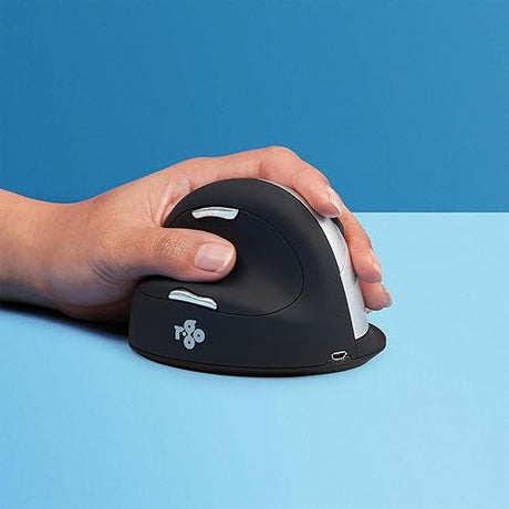R-Go HE Vertical Ergonomic Mouse Wireless, Large Left Hand, 1750 DPI, 5 Buttons, Prevents Tennis Elbow/Mouse Arm RSI- Compatible Windows/Mac, Black/Silver