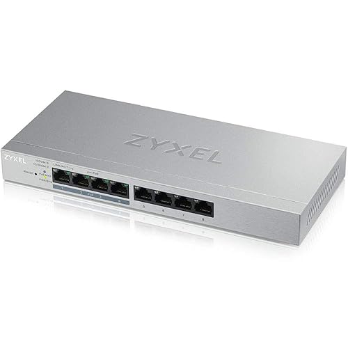 Zyxel 8-Port Gigabit Ethernet Web Managed PoE Switch with 60 Watt Budget GS1200-8HP 60W PoE+ 8 Port Smart Plus (Fanless)
