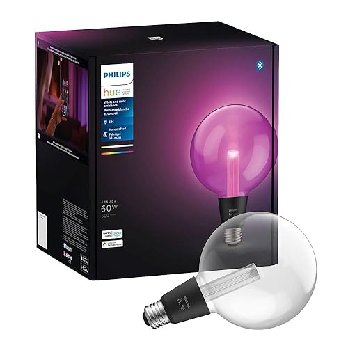Philips Hue Lightguide G125 Large Globe Smart LED Bulb – Handblown Glass - Color Changing Light - Works with Amazon Alexa, Apple HomeKit and Google Assistant - Bluetooth and Hue Bridge Compatible