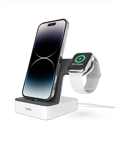 Belkin Powerhouse Charge Dock for Apple Watch + iPhone Charging Dock for iPhone Xs, XS Max, XR, X, 8/8 Plus and More, Apple Watch Series 4, 3, 2, 1 (White) White Charging Dock