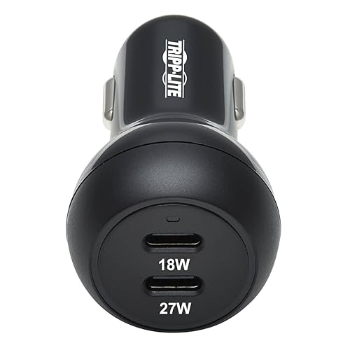 Tripp Lite USB-C Car Charger, 45W PD Charging Dual Port USB-C Car Charger, USB-C 27W, USB-C 18W, Black (U280-C02-45W-2B)