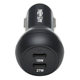 Tripp Lite USB-C Car Charger, 45W PD Charging Dual Port USB-C Car Charger, USB-C 27W, USB-C 18W, Black (U280-C02-45W-2B)