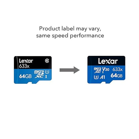 Lexar High-Performance 633x 64GB MicroSDXC UHS-I Card with SD Adapter (LSDMI64GBBNL633A) 64GB w/SD Adapter