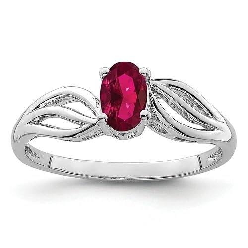 925 Sterling Silver Created Red Ruby Band Ring Birthstone July Gemstone Fine