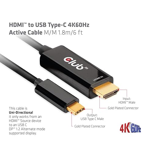 Club3D CAC-1334 HDMI 2.0 to USB Type C 4K60Hz M/M Active Cable 1.8m-6ft Cable M/M 1.8m