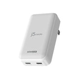j5create 65W GaN Slim PD USB-C 2-Port Charger, White, JUP2465