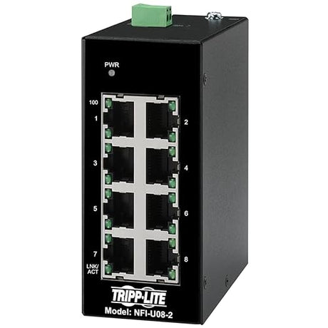 Tripp Lite Industrial 8 Port Ethernet Network Switch 10/100 Mbps -40° to 167°F Temperature Range Unmanaged TAA Compliant DIN Mount (NFI-U08-2)