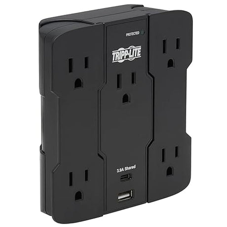 Tripp Lite Wall Surge Protector Power Strip Multi Outlet Extender, 5-Outlets & USB-A/USB-C Ports, 5-15P Direct Plug, 1050 Joules, 1875 Watts - & Dollar 25,000 Insurance (SK5BUCAM)