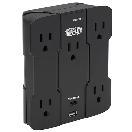 Tripp Lite Wall Surge Protector Power Strip Multi Outlet Extender, 5-Outlets & USB-A/USB-C Ports, 5-15P Direct Plug, 1050 Joules, 1875 Watts - & Dollar 25,000 Insurance (SK5BUCAM)