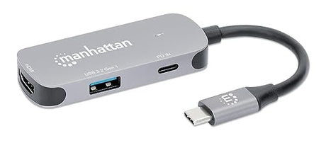 Manhattan USB C to 4K HDMI Adapter – 3 in 1 Multiport Docking Converter Hub, 4K@30Hz HDMI, 5 Gbps USB-A, 100W USB-C PD –Compatible with MacBook Pro, MacBook Air, Projector -3 Yr Mfg Warranty–130707