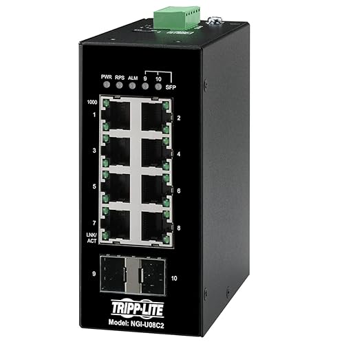 Tripp Lite Industrial 8 Port Ethernet Network Switch 10/100 Mbps -40° to 167°F Temperature Range Unmanaged TAA Compliant DIN Mount (NGI-U08C2)