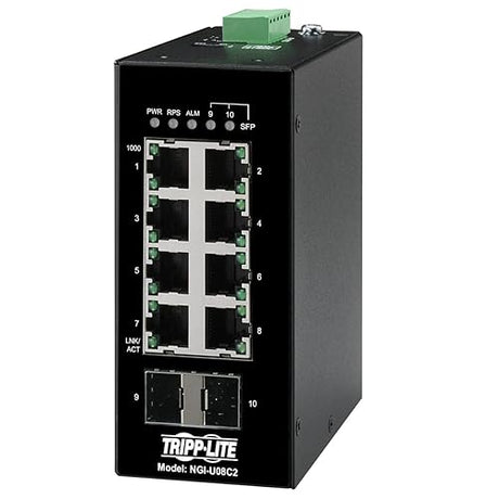 Tripp Lite Industrial 8 Port Ethernet Network Switch 10/100 Mbps -40° to 167°F Temperature Range Unmanaged TAA Compliant DIN Mount (NGI-U08C2)