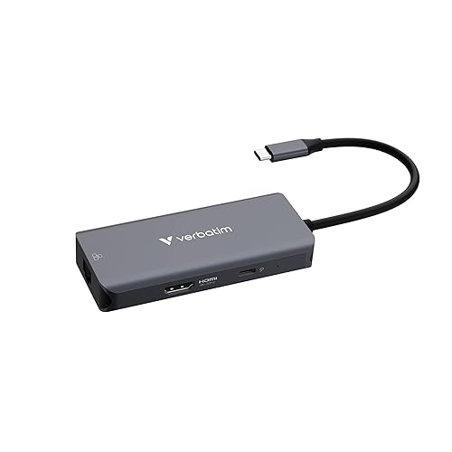 Verbatim USB-C Essentials Multiport Hub– 6 Ports: (3) USB-A 3.0/3.2 Gen 1, (1) USB-C 3.0/3.2 Gen 1, RJ45 Ethernet, 4K HDMI and Up to 100W Power Delivery